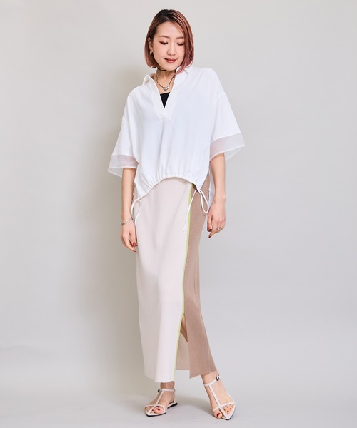 LHELBIE（レルビエ）の「シアーミックススキッパーシャツ（シャツ/ブラウス・レディース・ブラウン/オフホワイト/ブラック/チャコールグレー・M）」の17枚目の写真