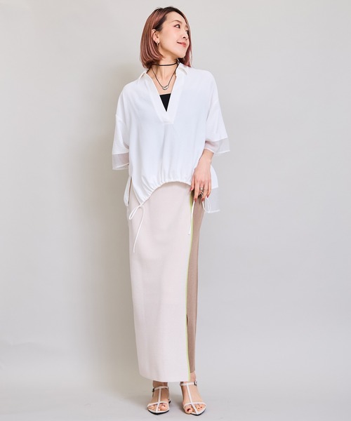 LHELBIE（レルビエ）の「シアーミックススキッパーシャツ（シャツ/ブラウス・レディース・ブラウン/オフホワイト/ブラック/チャコールグレー・M）」の20枚目の写真