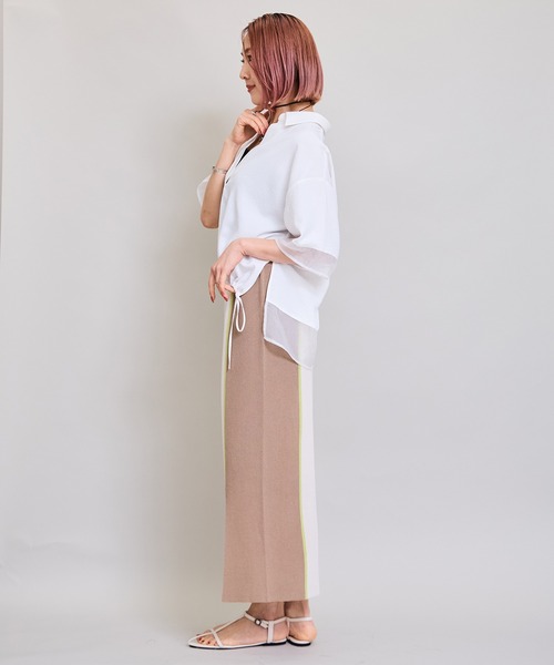LHELBIE（レルビエ）の「シアーミックススキッパーシャツ（シャツ/ブラウス・レディース・ブラウン/オフホワイト/ブラック/チャコールグレー・M）」の7枚目の写真