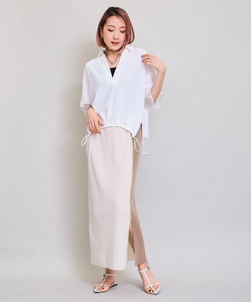 LHELBIE（レルビエ）の「シアーミックススキッパーシャツ（シャツ/ブラウス・レディース・ブラウン/オフホワイト/ブラック/チャコールグレー・M）」の6枚目の写真