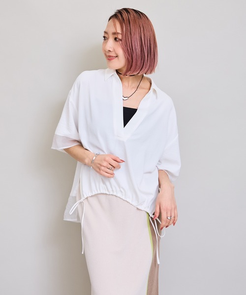 LHELBIE（レルビエ）の「シアーミックススキッパーシャツ（シャツ/ブラウス・レディース・ブラウン/オフホワイト/ブラック/チャコールグレー・M）」の5枚目の写真