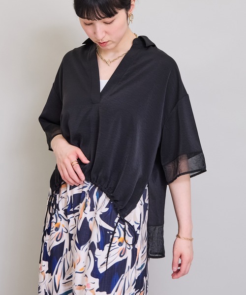 LHELBIE（レルビエ）の「シアーミックススキッパーシャツ（シャツ/ブラウス・レディース・ブラウン/オフホワイト/ブラック/チャコールグレー・M）」の8枚目の写真
