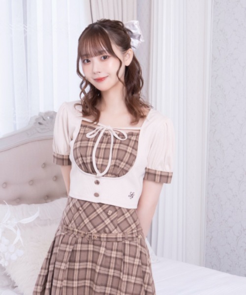 LAFARY（ラファリー）の「チェックレイヤードリブトップス（Tシャツ/カットソー・レディース・ブラック/ベージュ/ホワイト・FREE）」の3枚目の写真