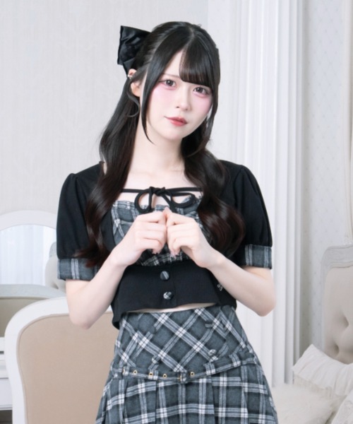 LAFARY（ラファリー）の「チェックレイヤードリブトップス（Tシャツ/カットソー・レディース・ブラック/ベージュ/ホワイト・FREE）」の4枚目の写真