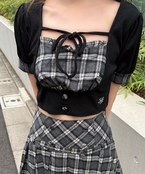 LAFARY（ラファリー）の「チェックレイヤードリブトップス（Tシャツ/カットソー・レディース・ブラック/ベージュ/ホワイト・FREE）」の19枚目の写真