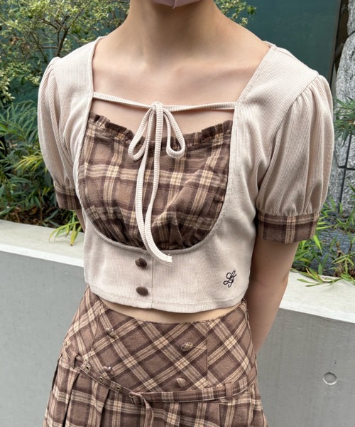 LAFARY（ラファリー）の「チェックレイヤードリブトップス（Tシャツ/カットソー・レディース・ブラック/ベージュ/ホワイト・FREE）」の21枚目の写真