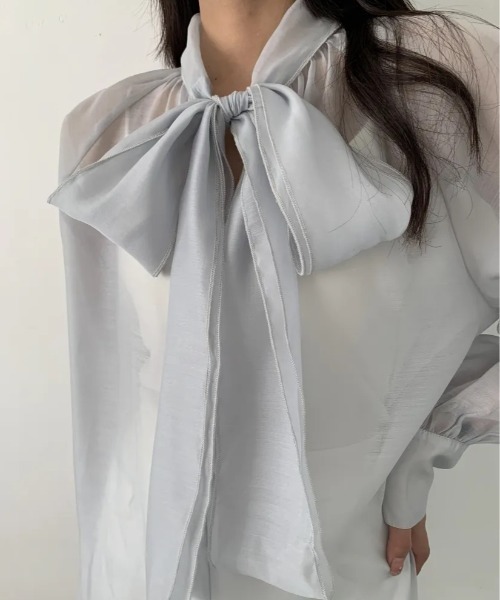 BIRTHDAY BASH（バースデイバッシュ）の「2way SHEER RIBBON BLOUSE（2wayシアーリボンブラウス）（Tシャツ/カットソー・レディース・アイボリー/ブラック/ブルー・FREE）」の3枚目の写真