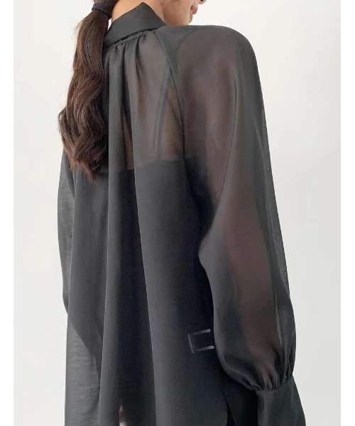 BIRTHDAY BASH（バースデイバッシュ）の「2way SHEER RIBBON BLOUSE（2wayシアーリボンブラウス）（Tシャツ/カットソー・レディース・アイボリー/ブラック/ブルー・FREE）」の6枚目の写真