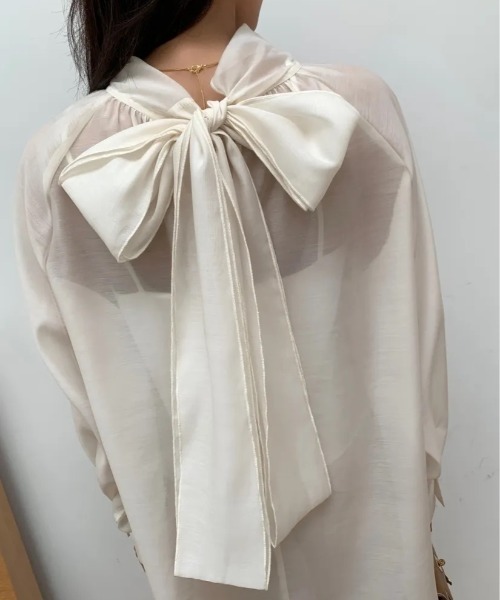 BIRTHDAY BASH（バースデイバッシュ）の「2way SHEER RIBBON BLOUSE（2wayシアーリボンブラウス）（Tシャツ/カットソー・レディース・アイボリー/ブラック/ブルー・FREE）」の8枚目の写真