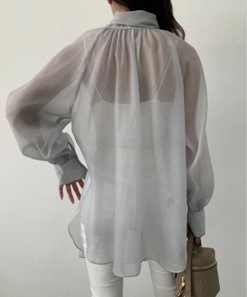 BIRTHDAY BASH（バースデイバッシュ）の「2way SHEER RIBBON BLOUSE（2wayシアーリボンブラウス）（Tシャツ/カットソー・レディース・アイボリー/ブラック/ブルー・FREE）」の9枚目の写真