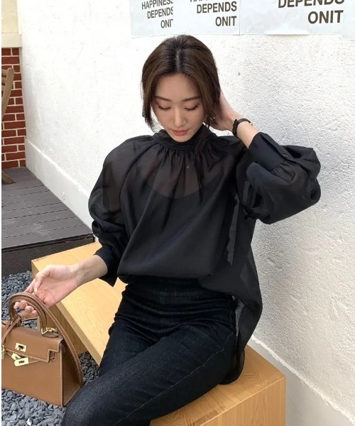 BIRTHDAY BASH（バースデイバッシュ）の「2way SHEER RIBBON BLOUSE（2wayシアーリボンブラウス）（Tシャツ/カットソー・レディース・アイボリー/ブラック/ブルー・FREE）」の11枚目の写真