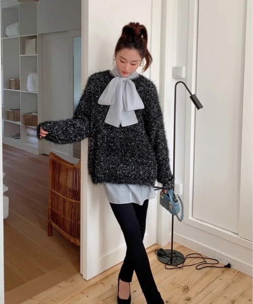 BIRTHDAY BASH（バースデイバッシュ）の「2way SHEER RIBBON BLOUSE（2wayシアーリボンブラウス）（Tシャツ/カットソー・レディース・アイボリー/ブラック/ブルー・FREE）」の12枚目の写真