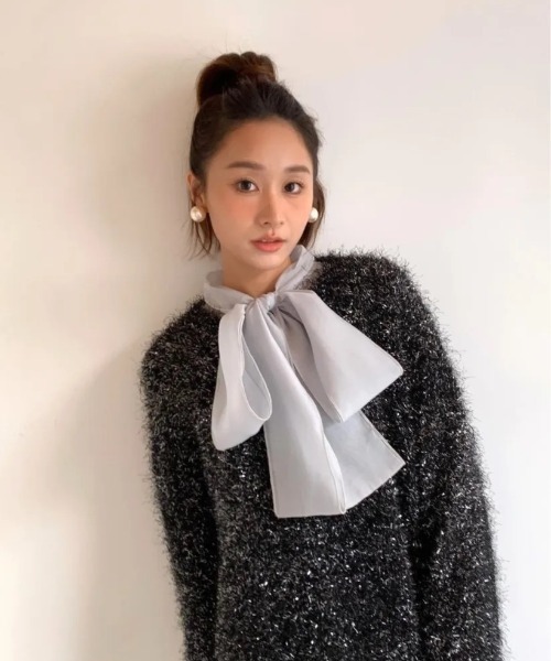 BIRTHDAY BASH（バースデイバッシュ）の「2way SHEER RIBBON BLOUSE（2wayシアーリボンブラウス）（Tシャツ/カットソー・レディース・アイボリー/ブラック/ブルー・FREE）」の13枚目の写真