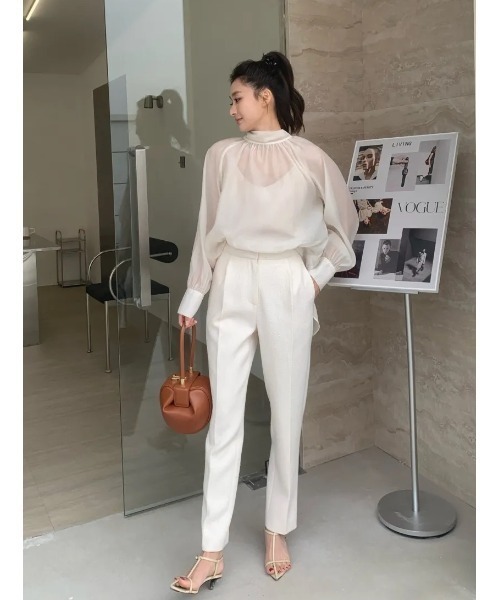 BIRTHDAY BASH（バースデイバッシュ）の「2way SHEER RIBBON BLOUSE（2wayシアーリボンブラウス）（Tシャツ/カットソー・レディース・アイボリー/ブラック/ブルー・FREE）」の14枚目の写真