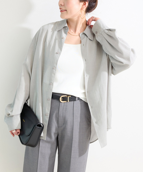 Simplicite(サンプリシテ)の「接触冷感 / ウォッシャブル / *MAI.M MILKY OVER SHIRT(シャツ/ブラウス・レディース・グレー/スカイブルー・FREE)」の1枚目の写真