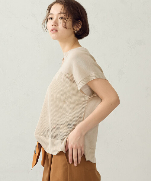 COMME CA ISM(コムサイズム)の「ロゴメッシュ スキッパーニット(ニット/セーター・レディース・ブラック/アイボリー/ブラウン・FREE)」の5枚目の写真