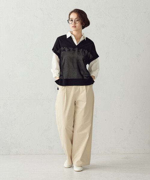 COMME CA ISM(コムサイズム)の「ロゴメッシュ スキッパーニット(ニット/セーター・レディース・ブラック/アイボリー/ブラウン・FREE)」の7枚目の写真