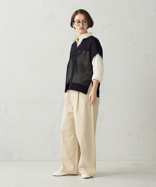 COMME CA ISM(コムサイズム)の「ロゴメッシュ スキッパーニット(ニット/セーター・レディース・ブラック/アイボリー/ブラウン・FREE)」の8枚目の写真
