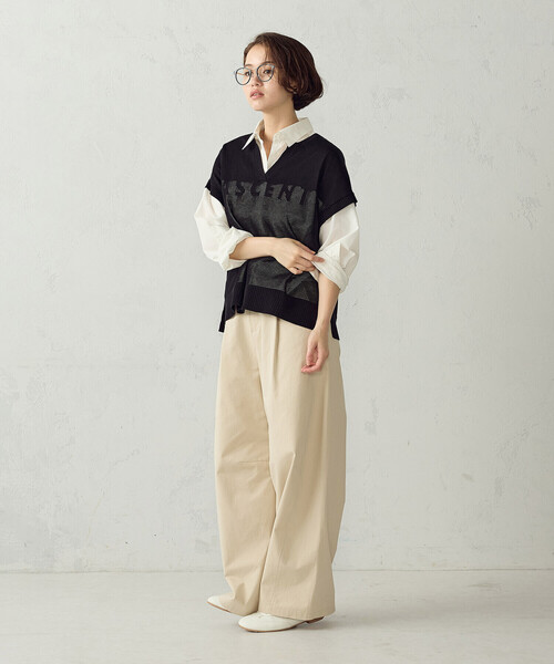 COMME CA ISM(コムサイズム)の「ロゴメッシュ スキッパーニット(ニット/セーター・レディース・ブラック/アイボリー/ブラウン・FREE)」の9枚目の写真