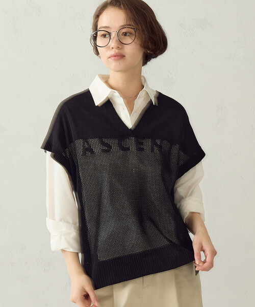 COMME CA ISM(コムサイズム)の「ロゴメッシュ スキッパーニット(ニット/セーター・レディース・ブラック/アイボリー/ブラウン・FREE)」の15枚目の写真
