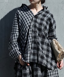チェック柄 アシメデザイン シャツ