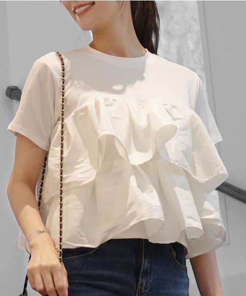 Human 2nd Occasion（ヒューマンセカンドオケージョン）の「ティアードフリルドッキングカットソー（Tシャツ/カットソー・レディース・オフホワイト/ブラック・M）」の8枚目の写真