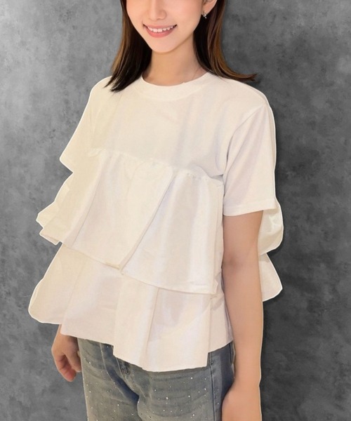 Human 2nd Occasion（ヒューマンセカンドオケージョン）の「ティアードフリルドッキングカットソー（Tシャツ/カットソー・レディース・オフホワイト/ブラック・M）」の11枚目の写真