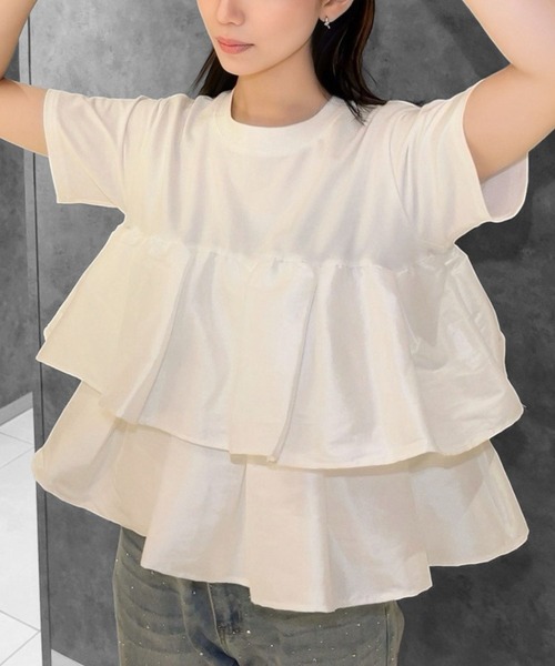 Human 2nd Occasion（ヒューマンセカンドオケージョン）の「ティアードフリルドッキングカットソー（Tシャツ/カットソー・レディース・オフホワイト/ブラック・M）」の10枚目の写真
