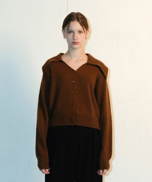 Wool Calla V-neck Knit Cardigan (Brown)