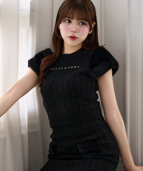 Belle Charme（ベルシャルム）の「【Belle Charme】Cable Knit Tight Skirt（スカート・レディース・ブラック/ベージュ/ピンク・FREE）」の4枚目の写真