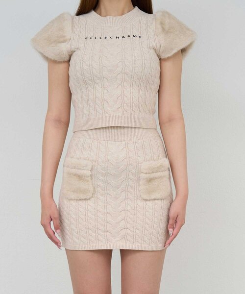 Belle Charme（ベルシャルム）の「【Belle Charme】Cable Knit Tight Skirt（スカート・レディース・ブラック/ベージュ/ピンク・FREE）」の9枚目の写真