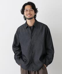 スクエアジャージーデニムシャツ長袖