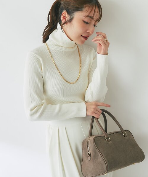 La boutique BonBon(ラブティックボンボン)の「リブタートルニット(ニット/セーター・レディース・サックスブルー/オフホワイト/ネイビー/ブラック・FREE)」の1枚目の写真