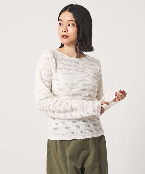 A DAY IN THE LIFE UNITED ARROWS（アデイインザライフユナイテッドアローズ）の「ジャガード ボーダー カットソー ＜A DAY IN THE LIFE＞（Tシャツ/カットソー・レディース・ライラック/ブラック/オフホワイト・FREE）」の4枚目の写真