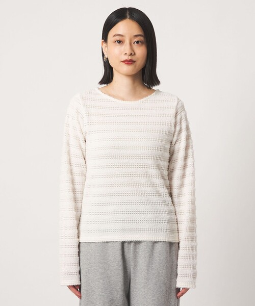 A DAY IN THE LIFE UNITED ARROWS（アデイインザライフユナイテッドアローズ）の「ジャガード ボーダー カットソー ＜A DAY IN THE LIFE＞（Tシャツ/カットソー・レディース・ライラック/ブラック/オフホワイト・FREE）」の5枚目の写真