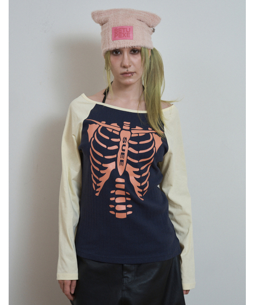SETUP-EXE(セットアップイーエックスイー)の「SKELETON RAGLAN TOP / LEMON(Tシャツ/カットソー・レディース・その他・OS)」の1枚目の写真
