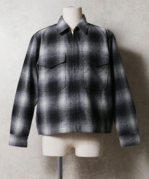 HOUSTON(ヒューストン)の「HOUSTON ヒューストン MIX WOOL BOARD SHIRT / ミックスウール フランネル CPOジャケット(ブルゾン・メンズ・ブラック/ブルー/ブラウン・M/L/XL)」の2枚目の写真