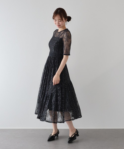 BLUEEAST(ブルーイースト)の「スパンコール刺繍レースドレス 結婚式 成人式 二次会 同窓会 セレモニー パーティードレス オケージョンドレス お呼ばれ(ドレス・レディース・ブラウン/チャコールグレー・LARGE/MEDIUM/SMALL)」の6枚目の写真