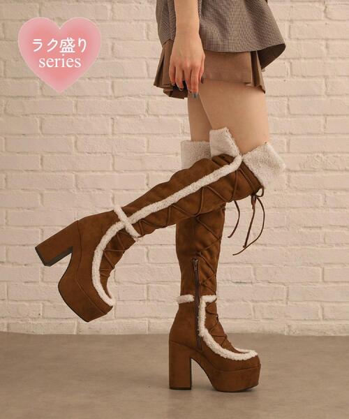 ESPERANZA(エスペランサ)の「【ラク盛り/約12cm】3WAYムートン風ラク盛りニーハイブーツ(ブーツ・レディース・ブラウン系1/ブラック系/ベージュ系・L/LL/M/S)」の4枚目の写真