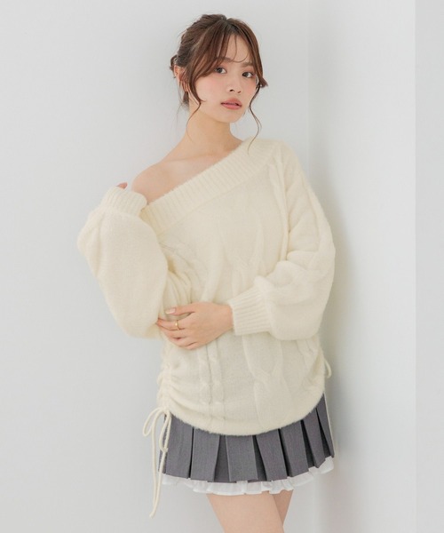 Heather(ヘザー)の「【メルティシリーズ】ケーブルニット 1099941(ニット/セーター・レディース・アイボリー/ピンク/ベージュ・FREE)」の2枚目の写真