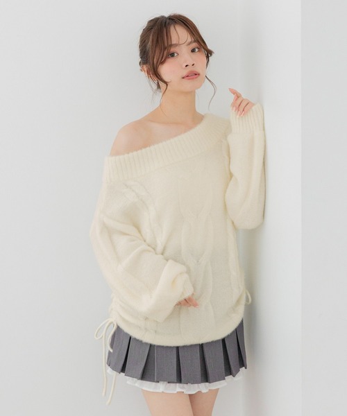 Heather(ヘザー)の「【メルティシリーズ】ケーブルニット 1099941(ニット/セーター・レディース・アイボリー/ピンク/ベージュ・FREE)」の4枚目の写真