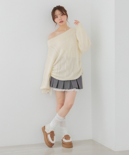 Heather(ヘザー)の「【メルティシリーズ】ケーブルニット 1099941(ニット/セーター・レディース・アイボリー/ピンク/ベージュ・FREE)」の6枚目の写真