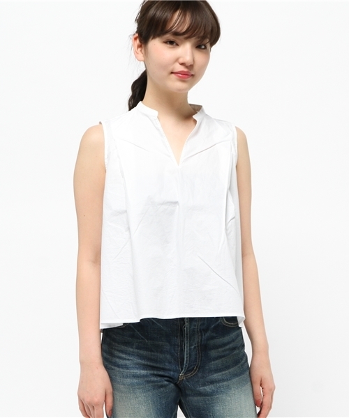 LBC(エルビーシー)の「コットンタイプライターノースリブラウス (シャツ/ブラウス・レディース・オフホワイト/ダークブルー・MEDIUM/LARGE)」の9枚目の写真