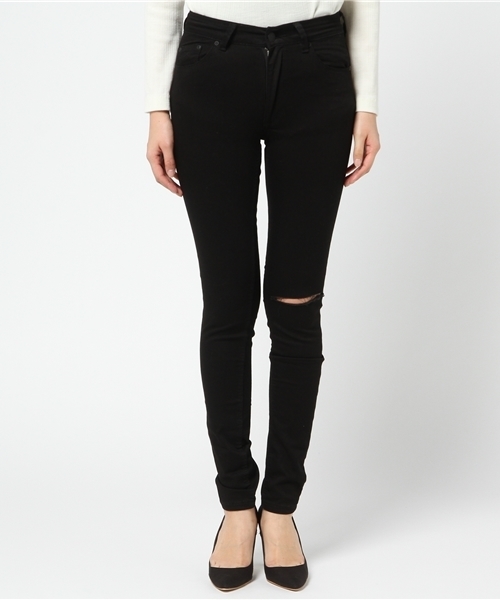 RES DENIM（レスデニム）の「RES DENIM/レスデニム KITTY SKINNY スキニーデニム ブラックデニム 膝破れ ダメージ（デニムパンツ・レディース・ブラック・26inch）」の2枚目の写真