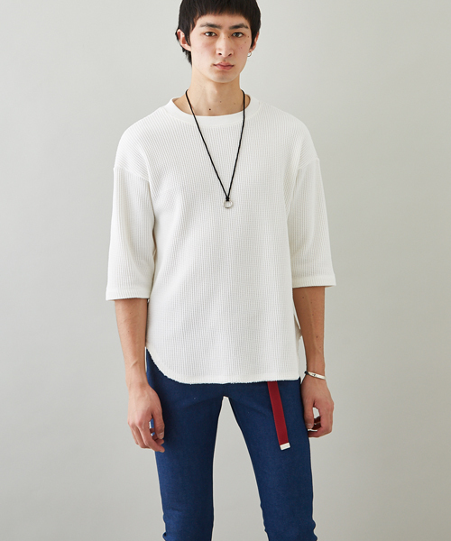 STUDIOUS（ステュディオス）の「ビッグワッフルクオーターTシャツ（Tシャツ/カットソー・メンズ・ホワイト/グレー・2/1/3）」の5枚目の写真