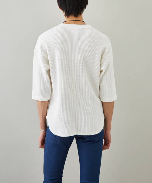 STUDIOUS（ステュディオス）の「ビッグワッフルクオーターTシャツ（Tシャツ/カットソー・メンズ・ホワイト/グレー・2/1/3）」の7枚目の写真