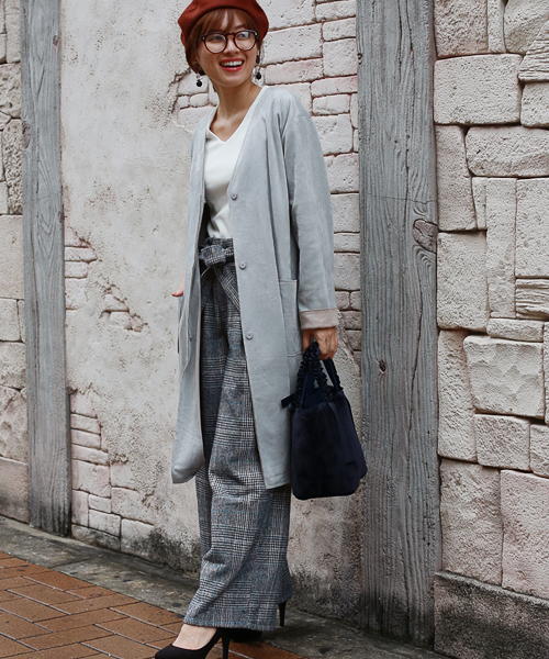 REAL CUBE（リアルキューブ）の「REAL CUBE グレンチェックハイライズワイドパンツ　ベルト付（その他パンツ・レディース・ブルー/オレンジ/テラコッタ/イエロー・40/36/38）」の5枚目の写真