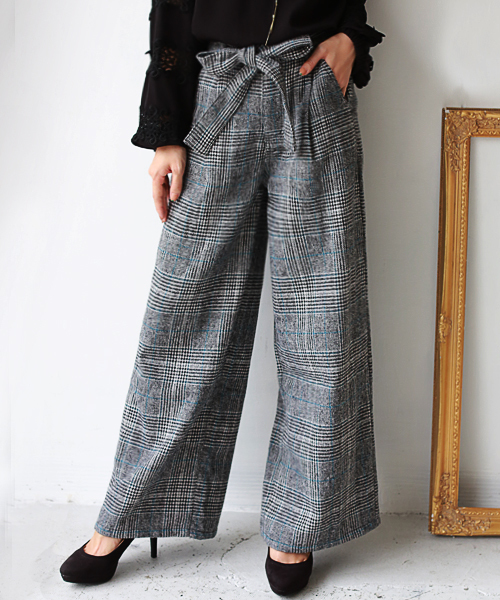 REAL CUBE（リアルキューブ）の「REAL CUBE グレンチェックハイライズワイドパンツ　ベルト付（その他パンツ・レディース・ブルー/オレンジ/テラコッタ/イエロー・40/36/38）」の19枚目の写真