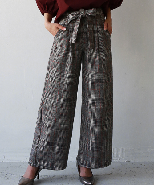 REAL CUBE（リアルキューブ）の「REAL CUBE グレンチェックハイライズワイドパンツ　ベルト付（その他パンツ・レディース・ブルー/オレンジ/テラコッタ/イエロー・40/36/38）」の20枚目の写真