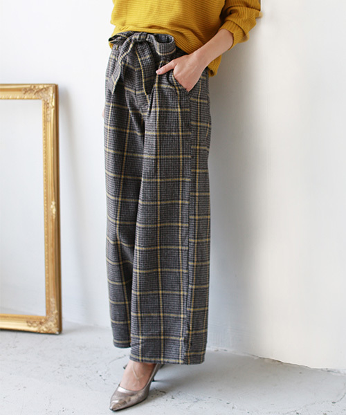 REAL CUBE（リアルキューブ）の「REAL CUBE グレンチェックハイライズワイドパンツ　ベルト付（その他パンツ・レディース・ブルー/オレンジ/テラコッタ/イエロー・40/36/38）」の21枚目の写真